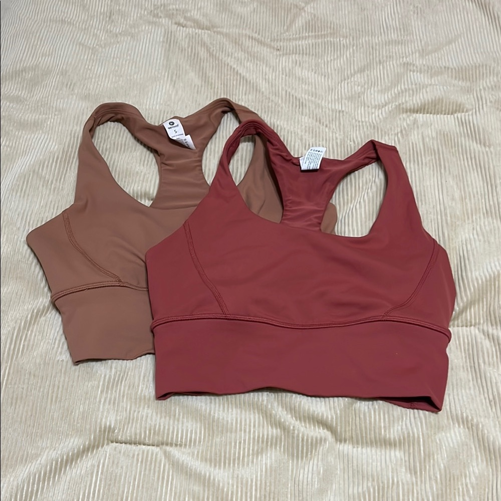90 Degree By Reflex Racerback Sports Bra Set - Tan and Red